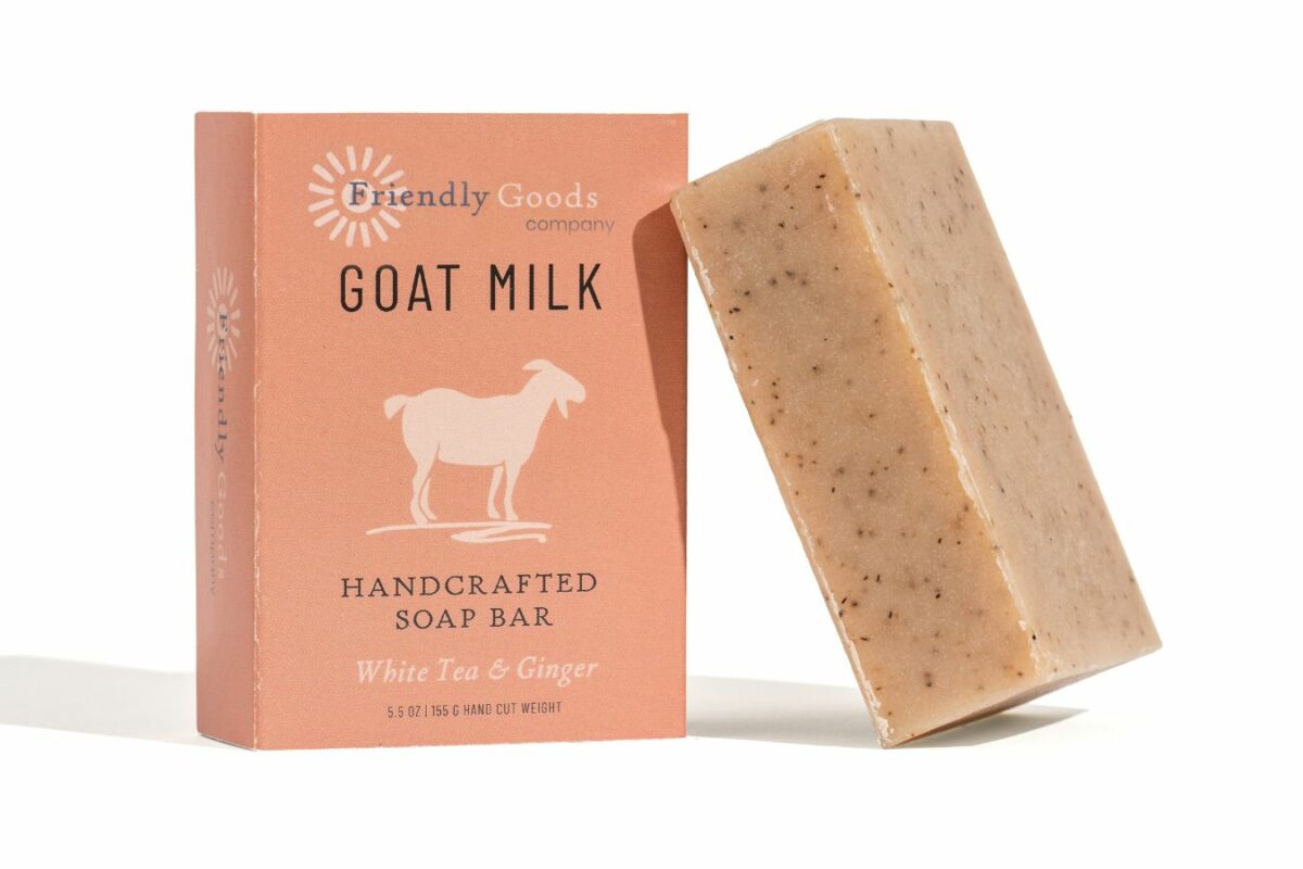 White Tea & Ginger Goat Milk Soap Bar displayed standing up on a white background