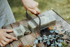 Natural Soap Bar Cutting with Botanicals